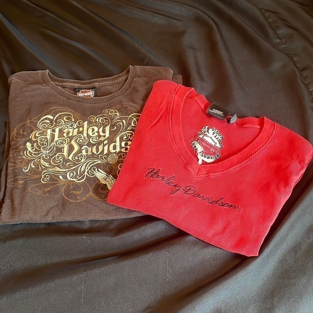 BUNDLE of Two Harley Davidson Women Short Sleeve Tops Size LG